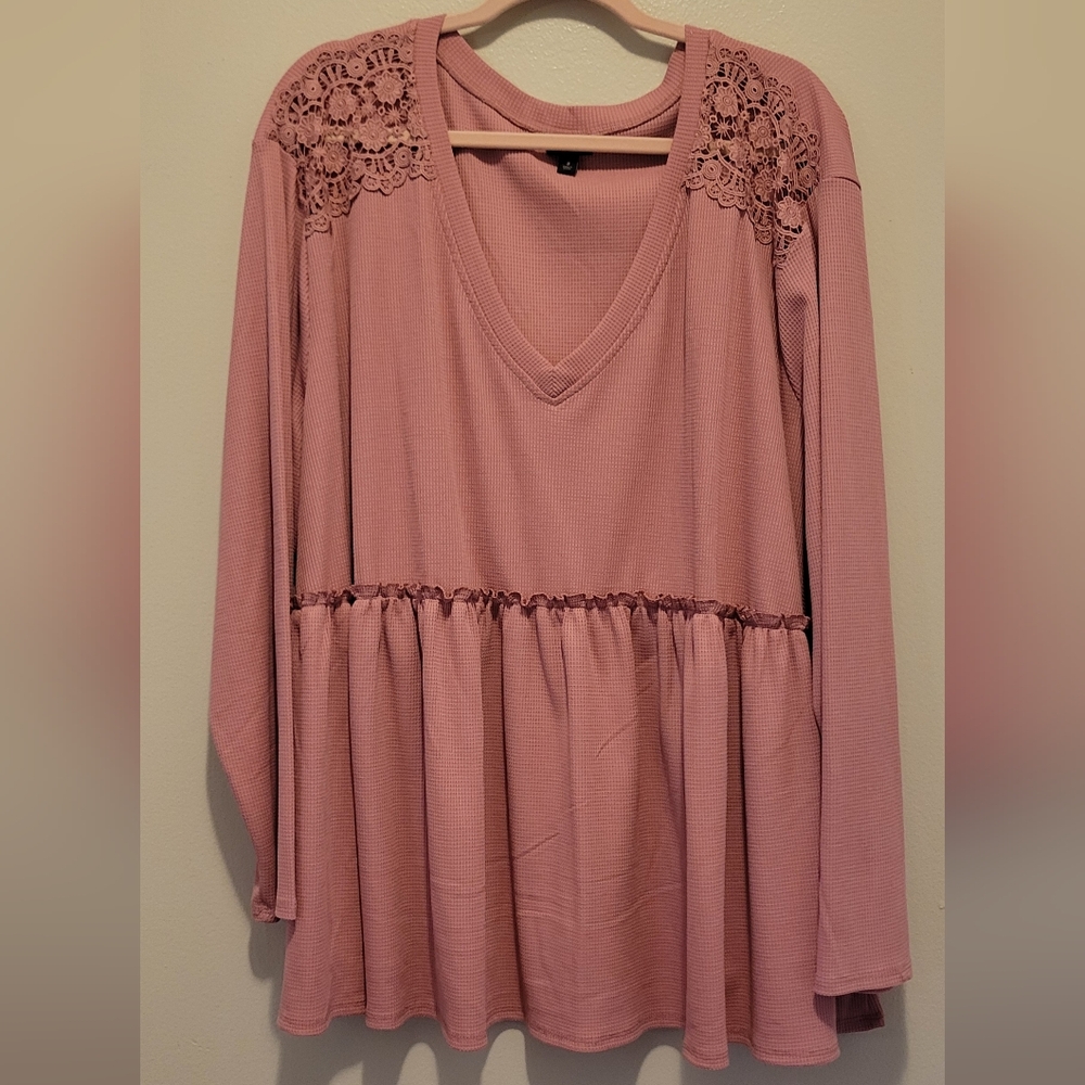 Pink V-Neck Tunic with Gathered Waist